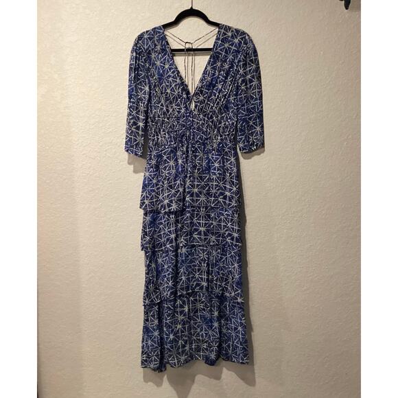 Maje Rufflani Ruffled 3/4 sleeve blue Midi Dress size 36 US 2 / 4 - Picture 4 of 10